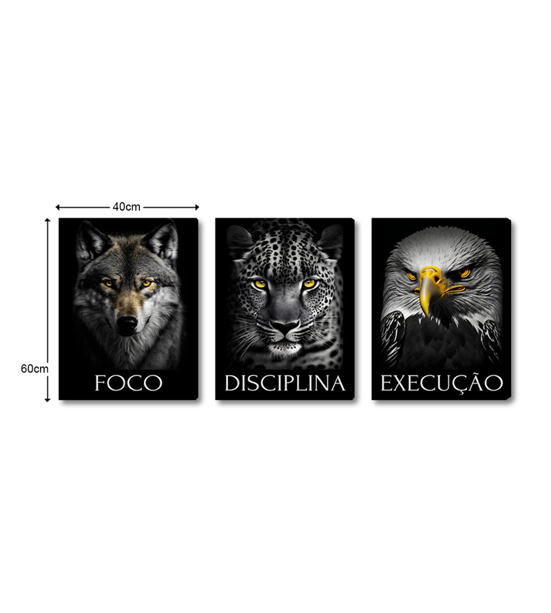Quadro Decorativo Telas Trio Foco Disciplina...