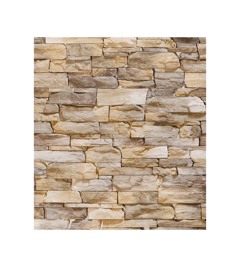 Papel de parede estilo pedras canjiquinha e pedras palito em tons de bege, com detalhes em marrom - Textura 09