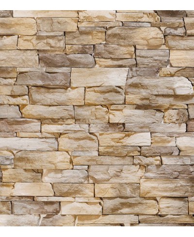 Papel de parede estilo pedras canjiquinha e pedras palito em tons de bege, com detalhes em marrom - Textura 09