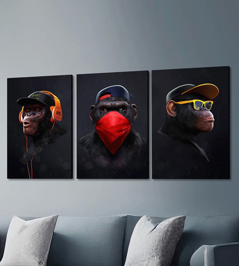 Quadro Decorativo Telas Trio Gangue dos Macacos...