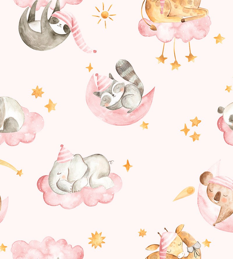 Papel de Parede Infantil com Animais Baby Aquarela