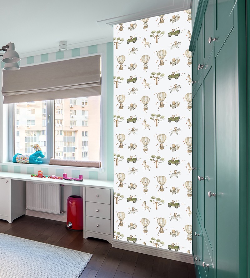 Papel de Parede Infantil com Animais Safari...