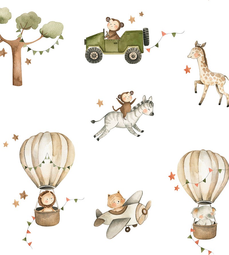 Papel de Parede Infantil com Animais Safari...