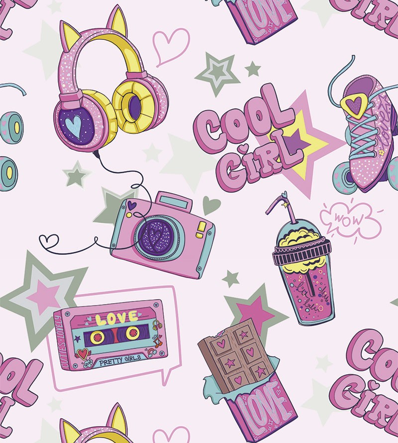 Papel de Parede Infantil Acessórios Fone Rádio...