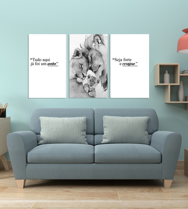 Quadro Decorativo Tela Trio Família Leão Seja...