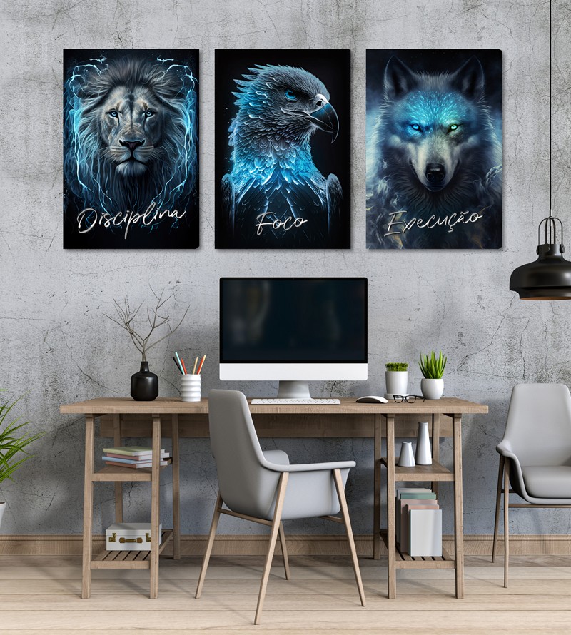 Quadro Decorativo Telas Trio Foco Disciplina...