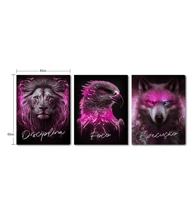 Quadro Decorativo Telas Trio Foco Disciplina...