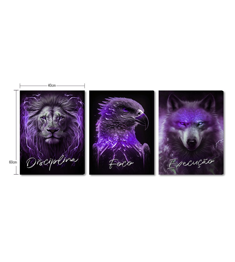Quadro Decorativo Telas Trio Foco Disciplina...
