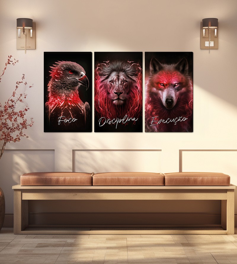 Quadro Decorativo Telas Trio Foco Disciplina...
