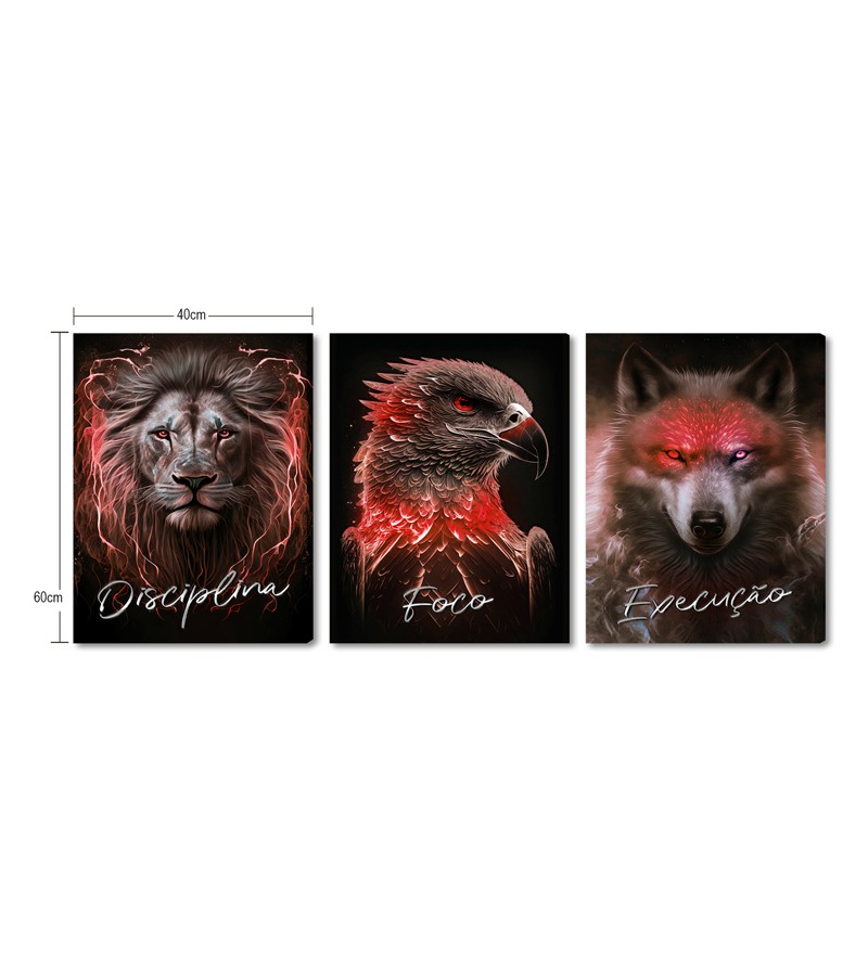 Quadro Decorativo Telas Trio Foco Disciplina...