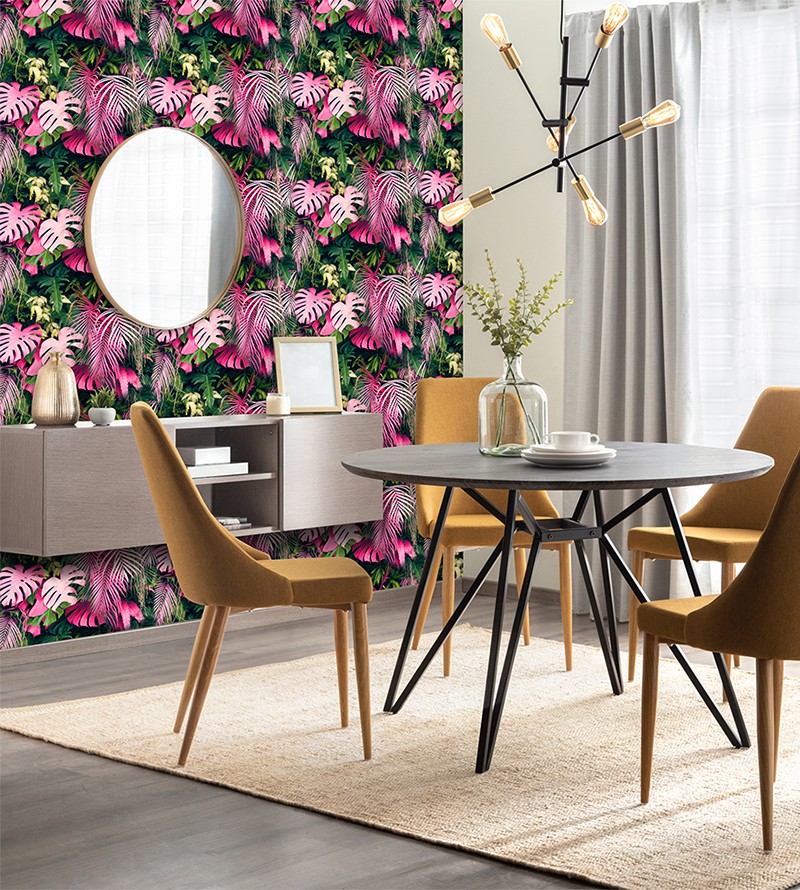 Papel De Parede Folhas Rosa Painel Vivo