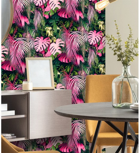 Papel De Parede Folhas Rosa...