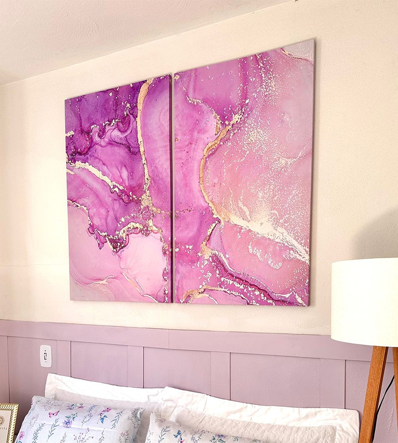 Quadro Decorativo 2 Telas Abstrato Mármore Lilás