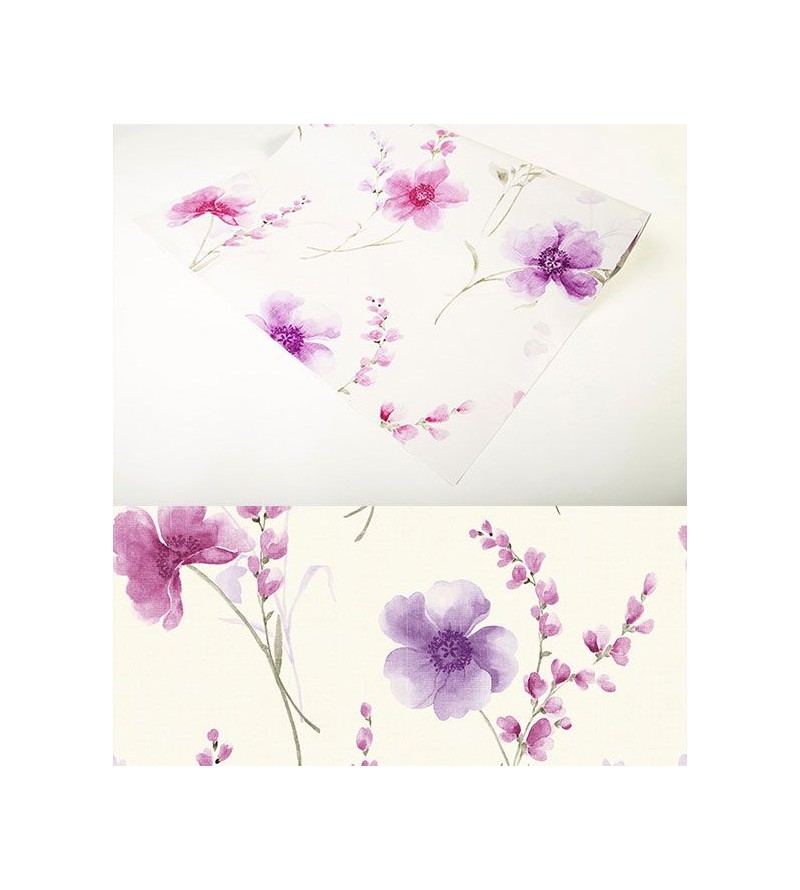 Papel de Parede Floral Com Ramos em Rosa e Roxo