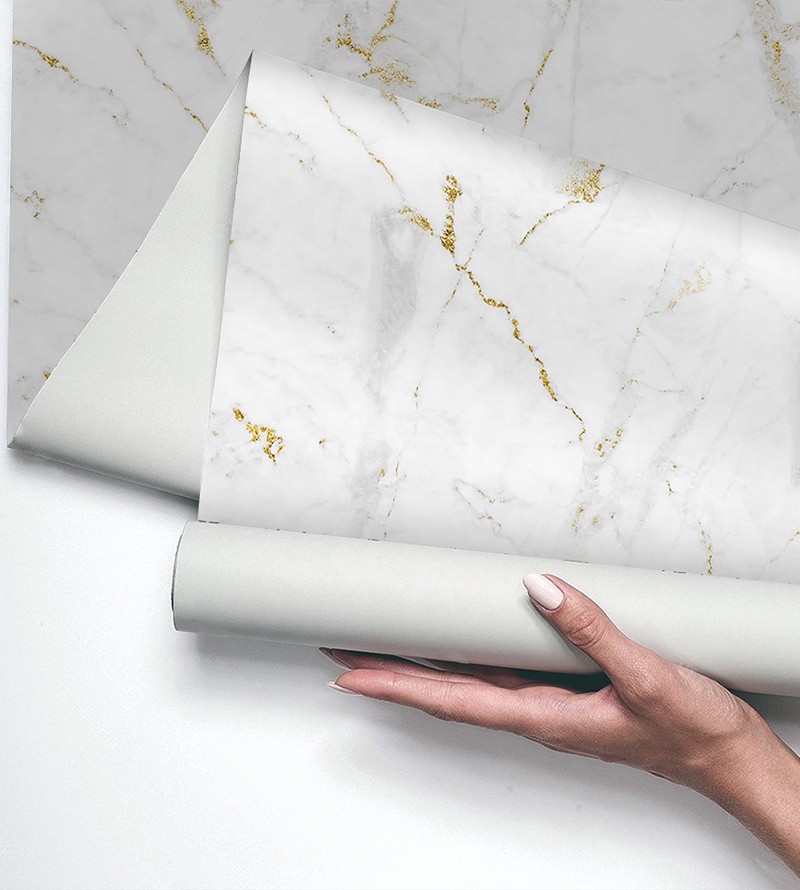 Papel de Parede Adesivo Mármore Carrara Branco...