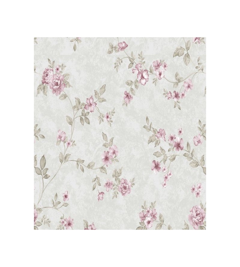 Papel de parede com tons de verde e detalhes em rosa