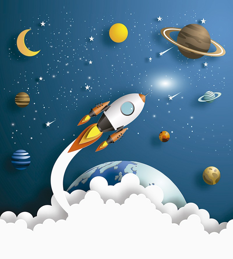 Papel de Parede Infantil Fotomural Foguete no...