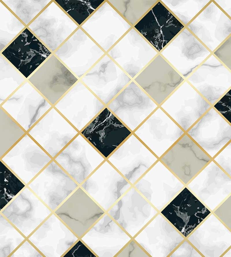 Papel de Parede Azulejo Quadrados de Mármore Gold