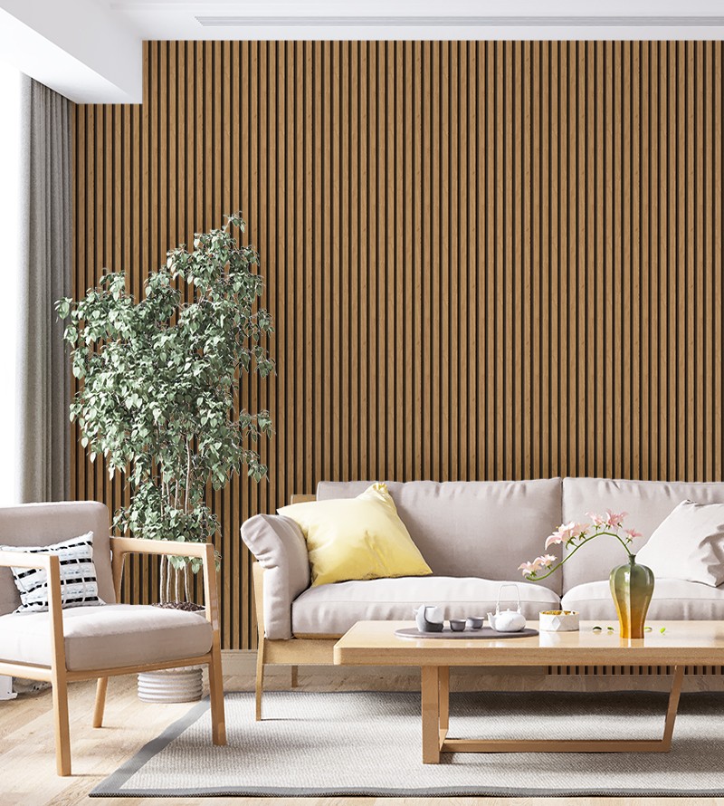 Papel de Parede Efeito Madeira Ripado 3D...