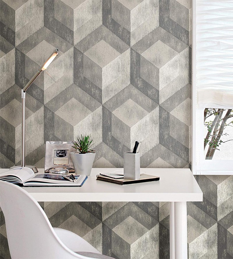 Papel de Parede Autocolante Geométrico 3D Moderno