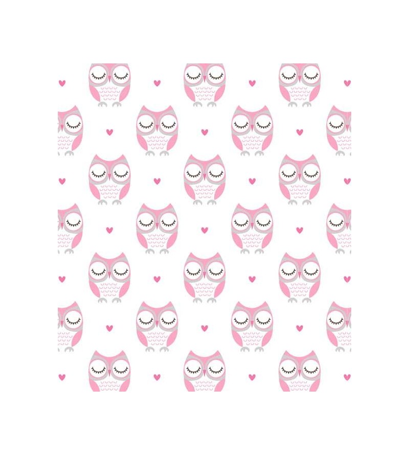 Papel de Parede com fundo na cor branca, com corujinhas em rosa e branco - Kids 02