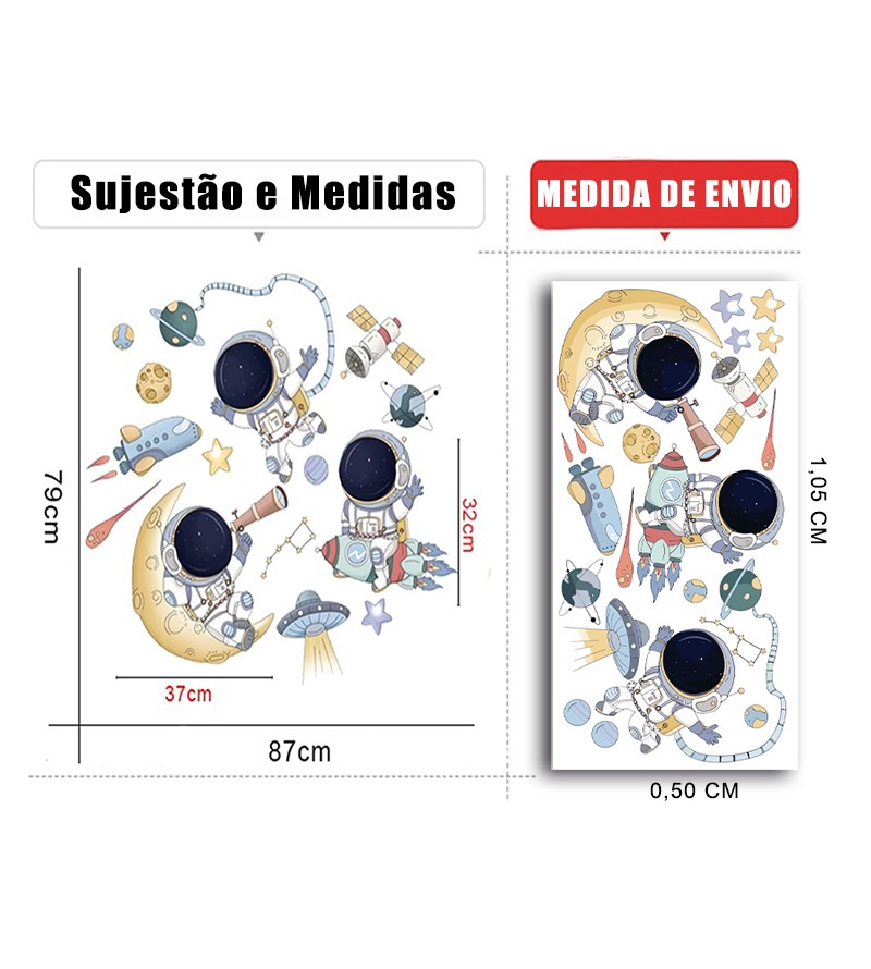 Adesivo De Parede Decorativo Infantil Astronautas