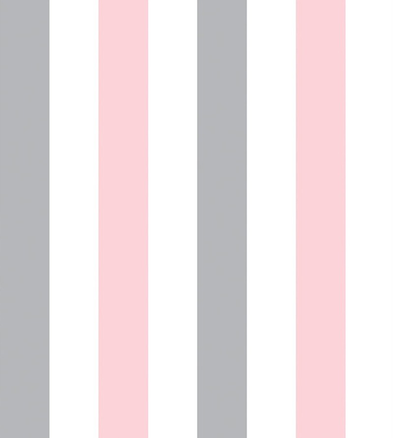 Papel de Parede Listrado Tons de Rosa Cinza e...