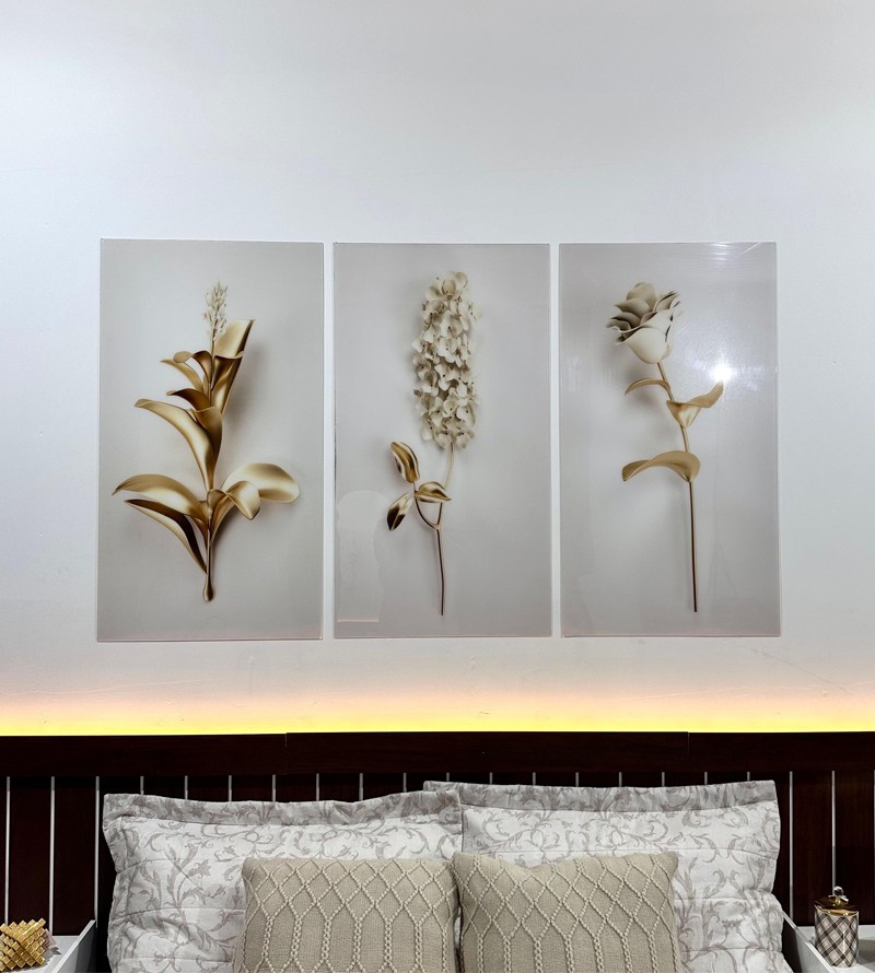 Kit Quadro Decorativo em Acrílico Ramo De Flor...