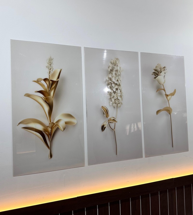 Kit Quadro Decorativo em Acrílico Ramo De Flor...