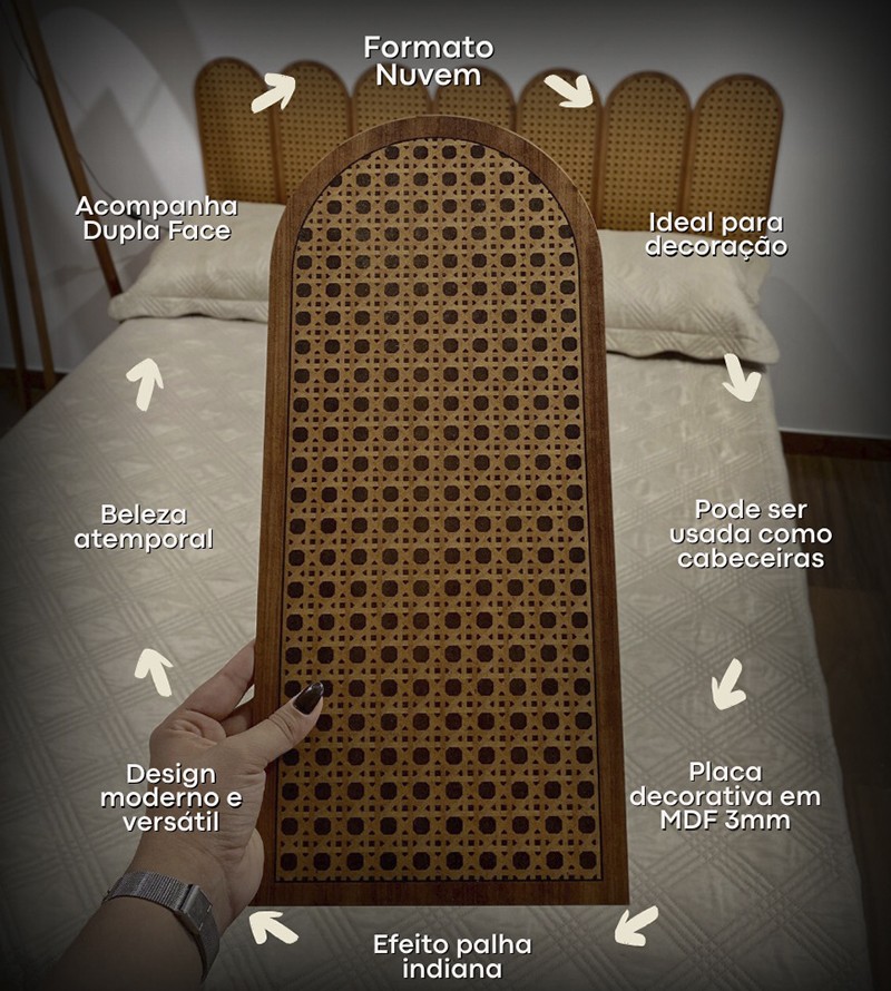Cabeceira Indiana Nuvem Modular Autocolante em MDF