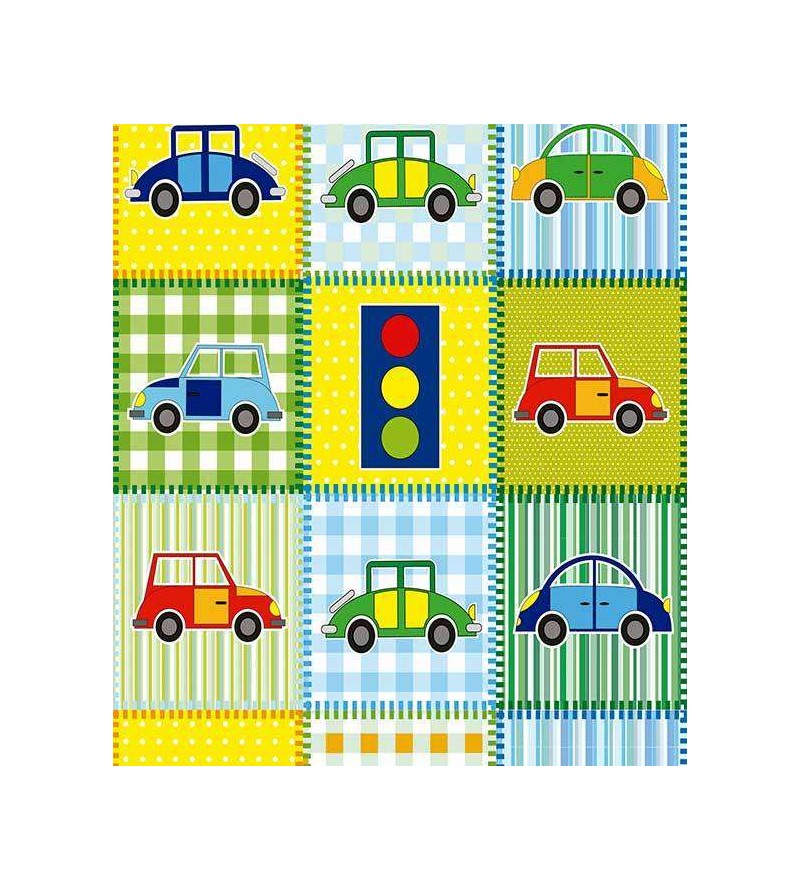 Papel de parede em tom de azul, verde, amarelo, preto, cinza e laranja - Infantil 98