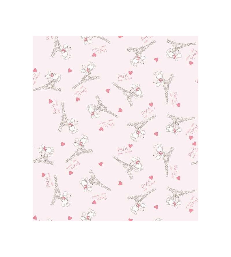 Papel de parede com fundo rosa claro e detalhes em branco e tons de rosa - Infantil 140