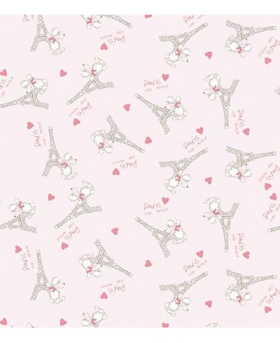 Papel de parede com fundo rosa claro e detalhes em branco e tons de rosa - Infantil 140