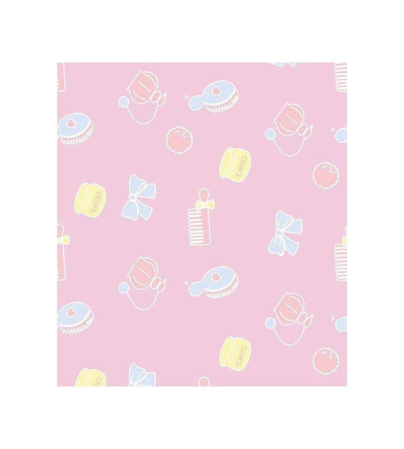 Papel de parede com fundo rosa claro, detalhes em branco e tons de rosa e marrom - Infantil 141