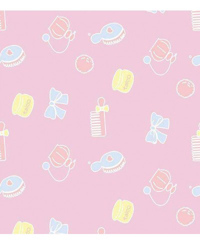 Papel de parede com fundo rosa claro, detalhes em branco e tons de rosa e marrom - Infantil 141