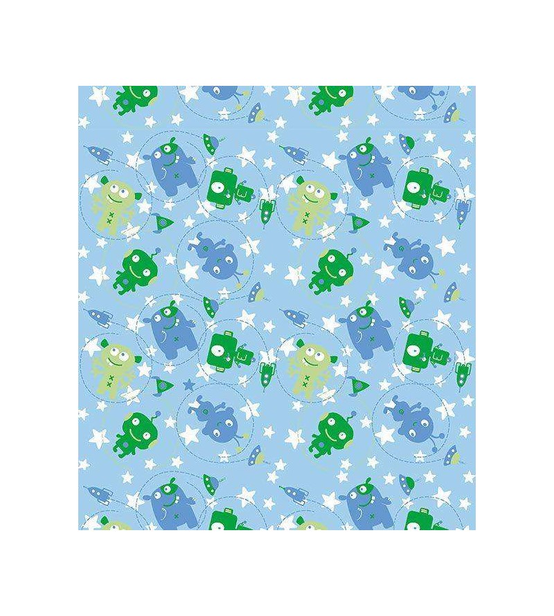 Papel de parede infantil azul com detalhes em verde e branco - Infantil 150