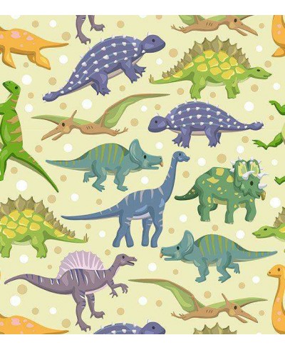 Papel de parede com fundo bege e desenhos em tons verde, amarelo, roxo, azul e laranja - Infantil 153
