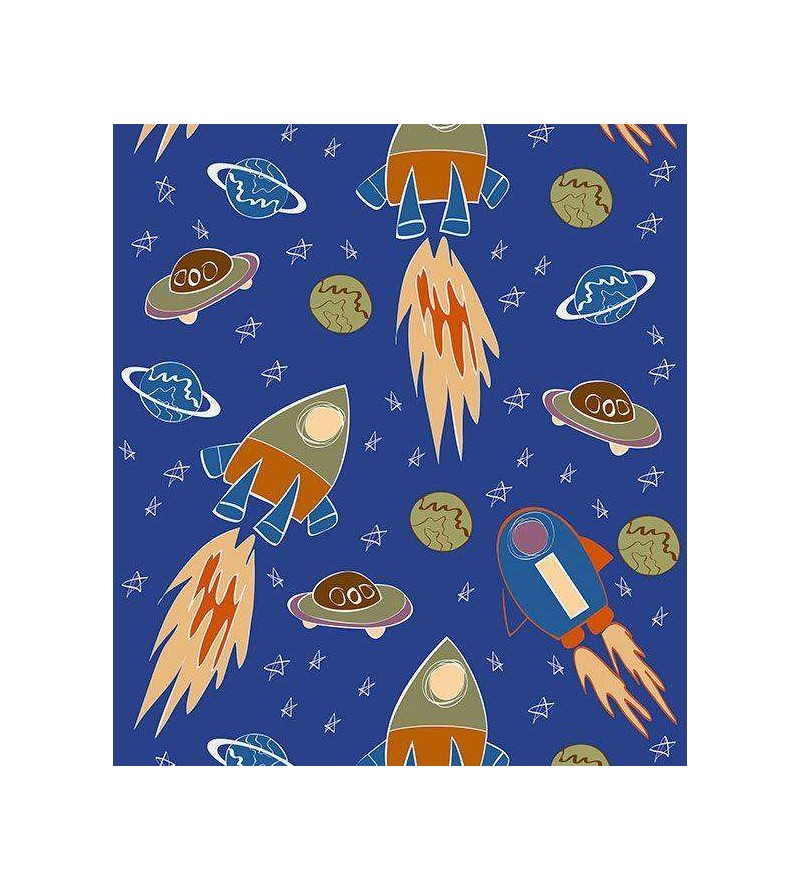 Papel de parede com cores azul, laranja, marrom, verde e detalhes brancos - Infantil 154