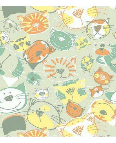 Papel de parede em tons verde, laranja, amarelo e detalhes brancos - Infantil 159