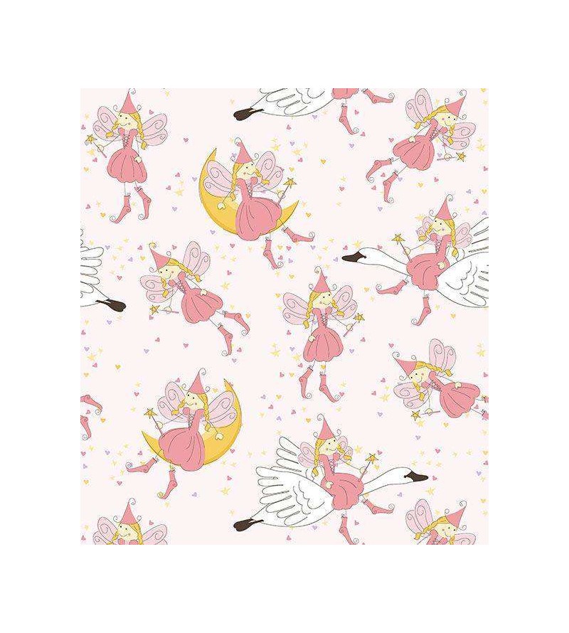 Papel de parede em tons rosa, amarelo, branco e detalhes pretos - Infantil 160