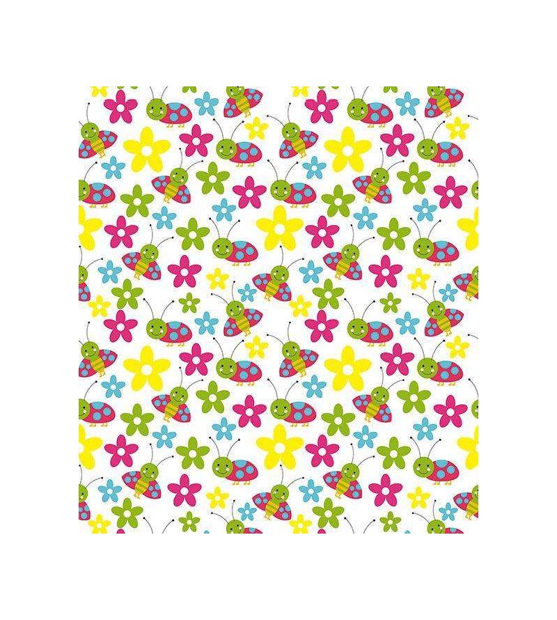 Papel de parede em tons rosa, verde, amarelo, azul e com fundo branco - Infantil 162