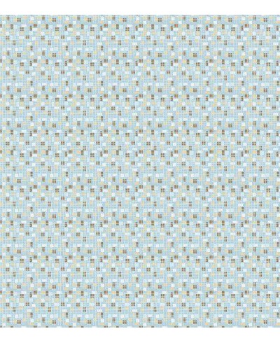 Papel de parede com fundo azul claro e detalhes em cinza claro, marrom e areia - Infantil 44