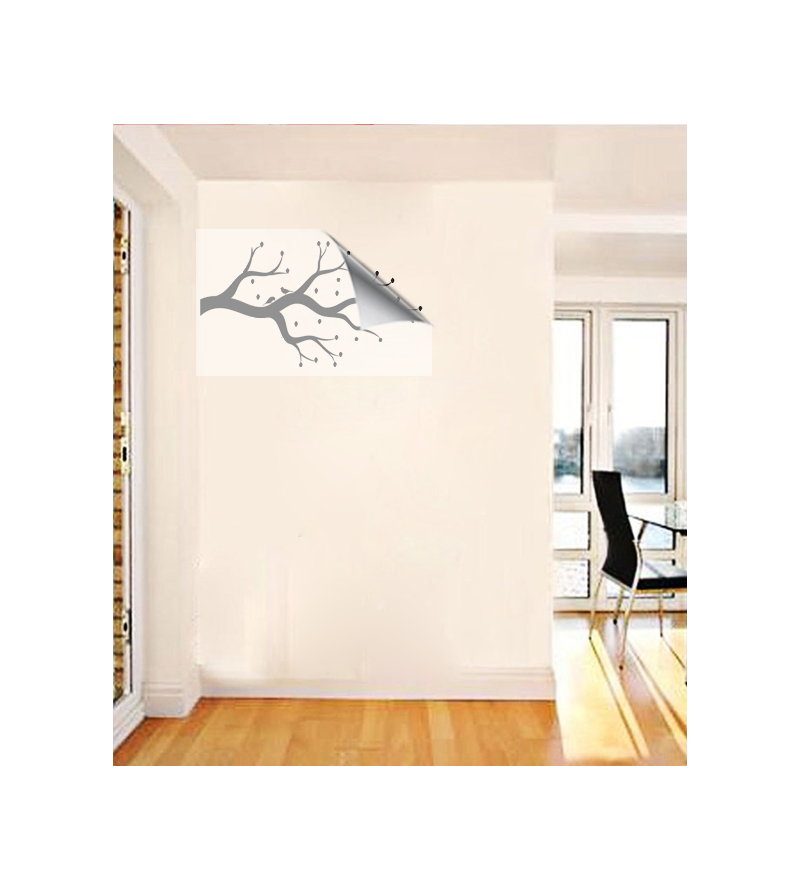 Adesivo de parede para sala com arvore e florais com folhas