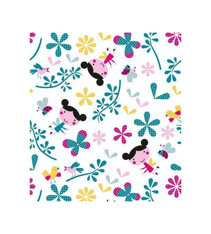 Papel de parede em tons de rosa, amarelo, azul e preto - Infantil 68