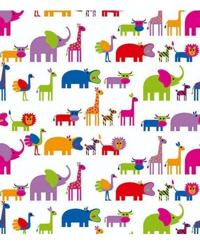 Papel de parede com fundo branco e desenhos em roxo, vermelho, azul, verde, laranja e rosa - Infantil 73