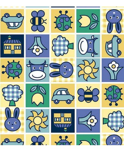 Papel de parede em tons de amarelo, azul, verde e branco - Infantil 76 Papel de parede em tons de amarelo, azul, verde e branco - Infantil 76