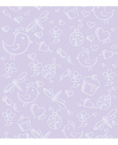 Papel de parede com fundo em tom de roxo e desenhos em cinza - Infantil 92