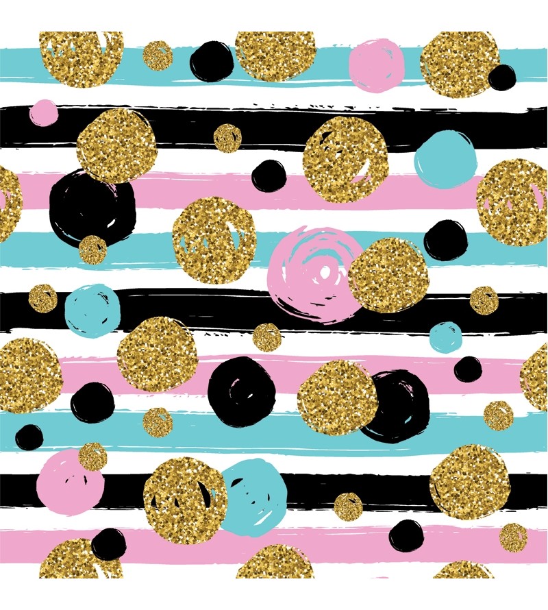 Papel de parede com azul, branco preto e rosa com detalhes imitando glittler - Teen 40