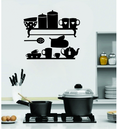 sticker adesivo de parede com temática para cozinha de suporte caneca potes canecas - Cozinha 02