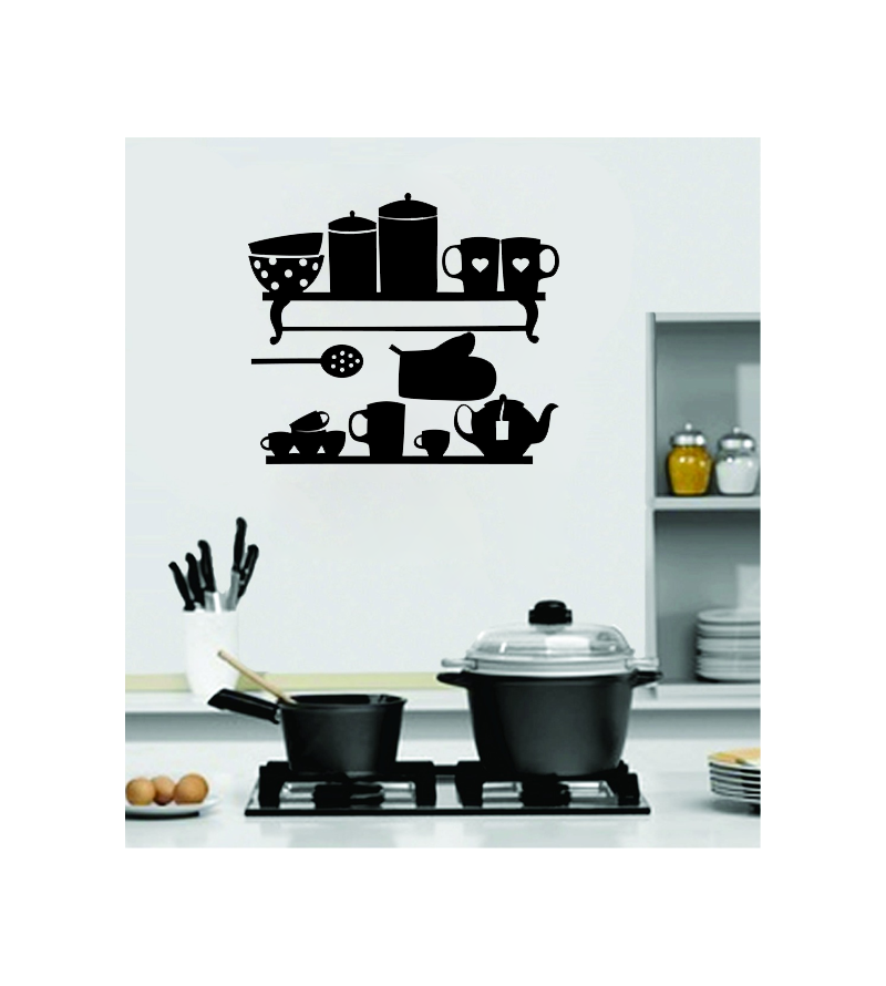 sticker adesivo de parede com temática para cozinha de suporte caneca potes canecas - Cozinha 02